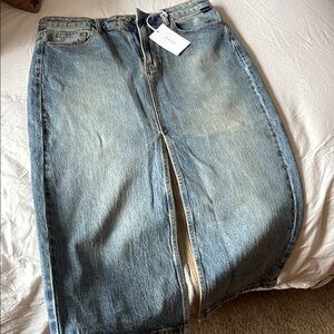 Blue Denim Skirt with Front Slit